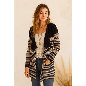 Isaac Mizrahi Cardigan Sweater Shawl Large Neutral Striped Boho Clothing Western